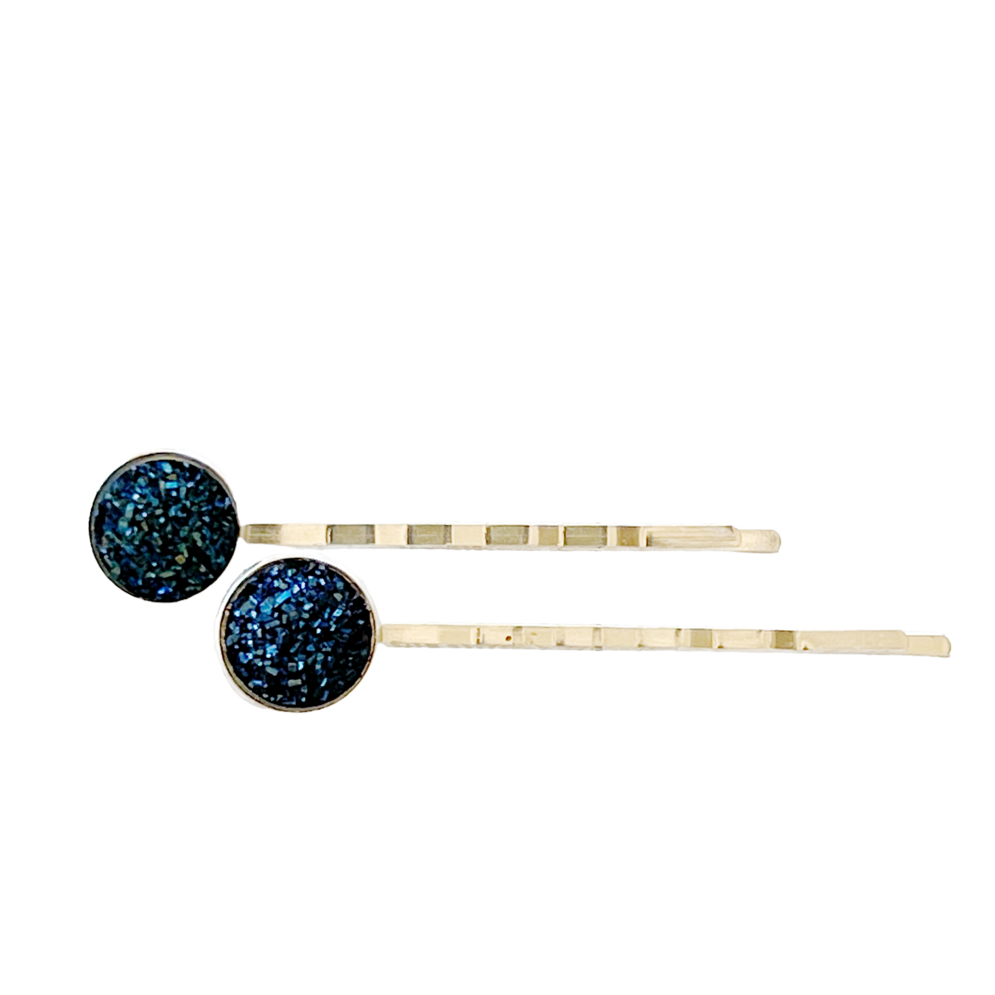 Cobalt Blue Druzy Silver Hair Pins - Elegant Accessories for Stylish Hairdos