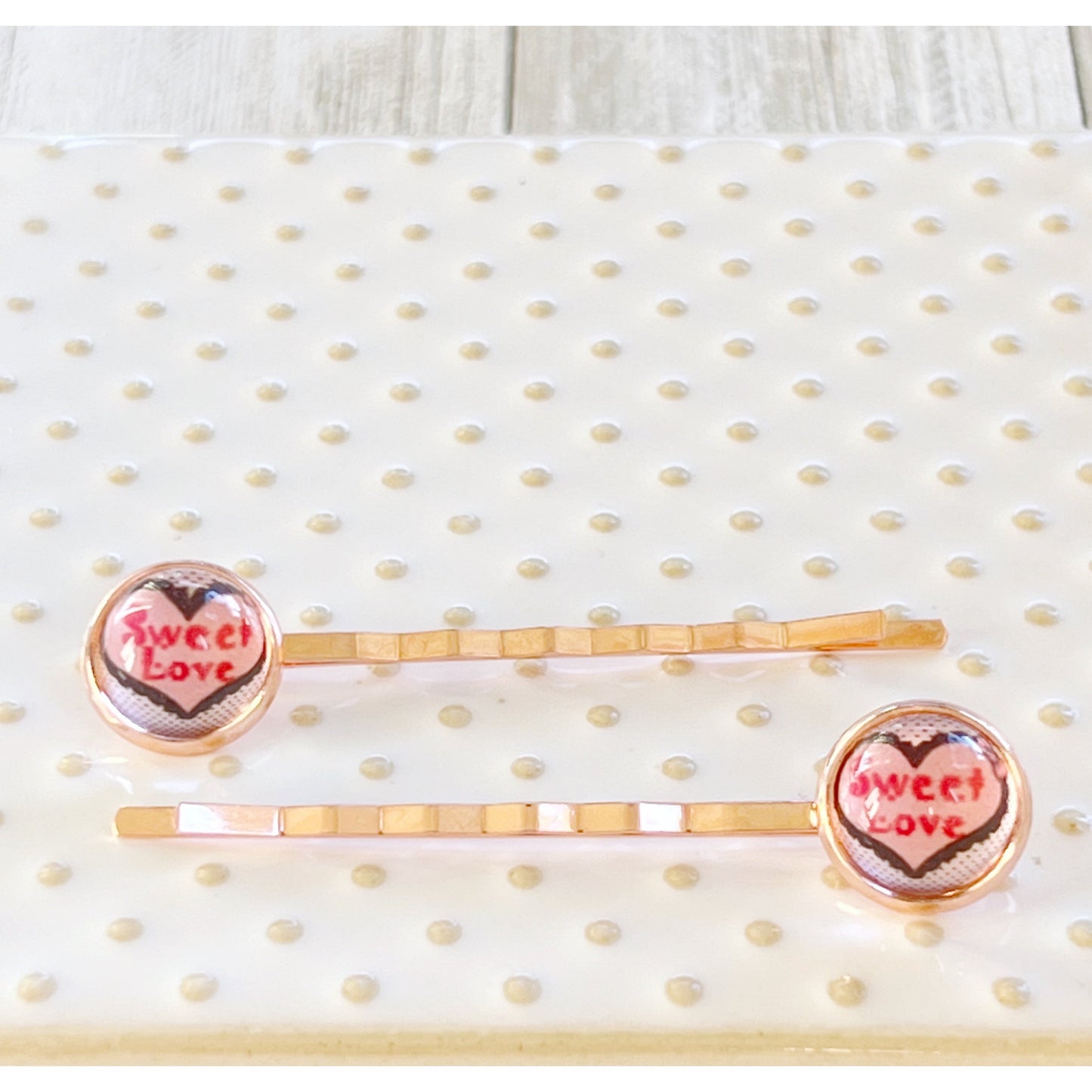 Pink Sweet Love Heart Hair Pins