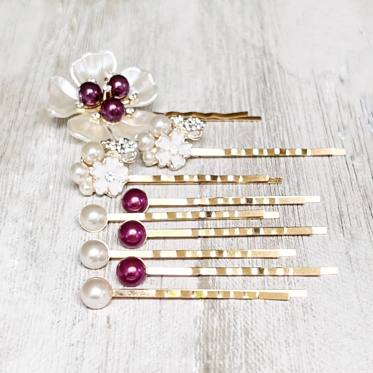 Purple & White Pearl Rhinestone Hair Pins - Elegant & Sparkling Accessories