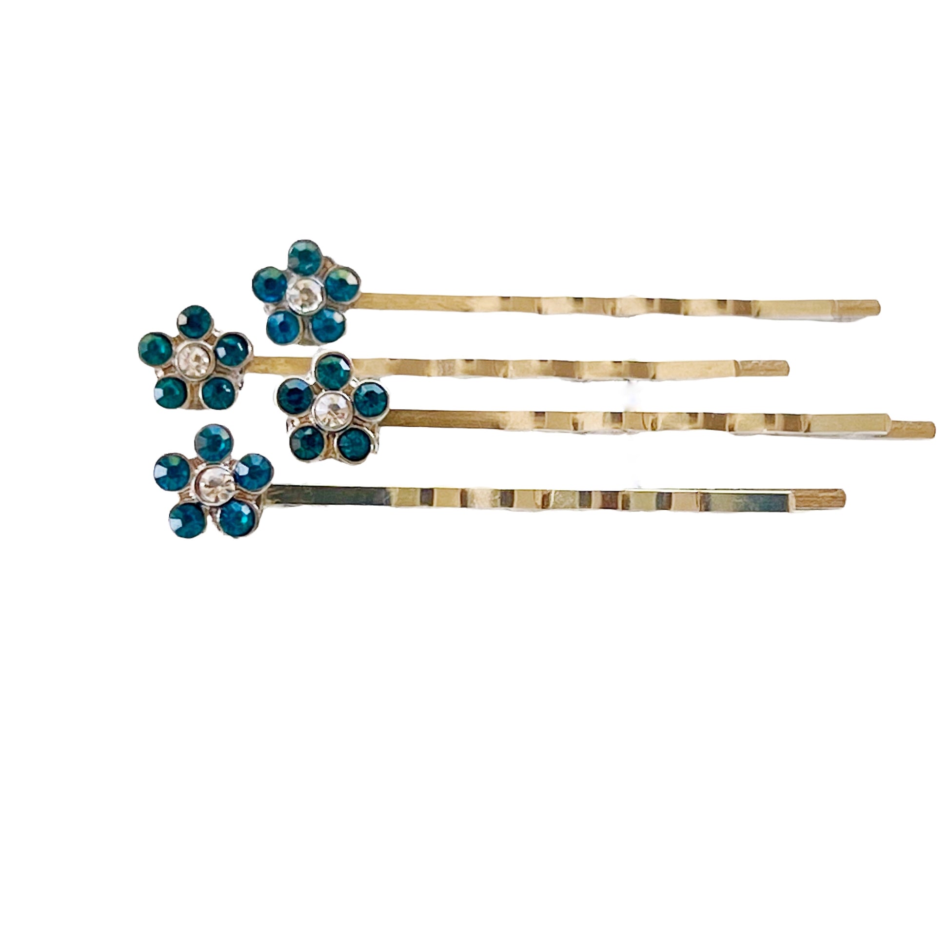 Blue Rhinestone Flower Hair Pins - Elegant and Sparkling Floral Hair Accessories