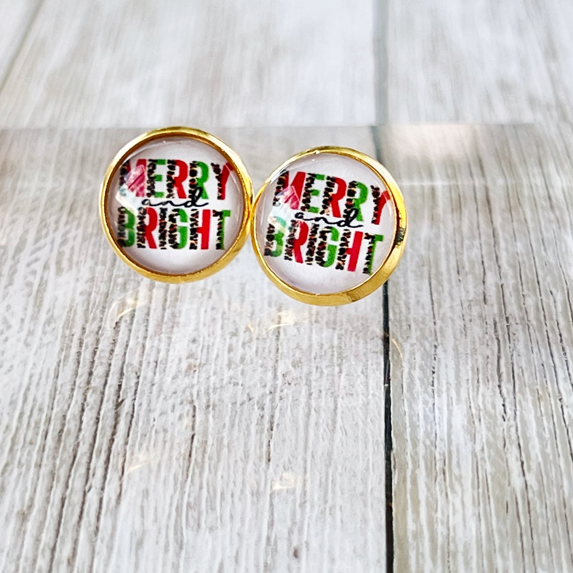 Merry & Bright Gold Christmas Stud Earrings - Festive Holiday Accessories