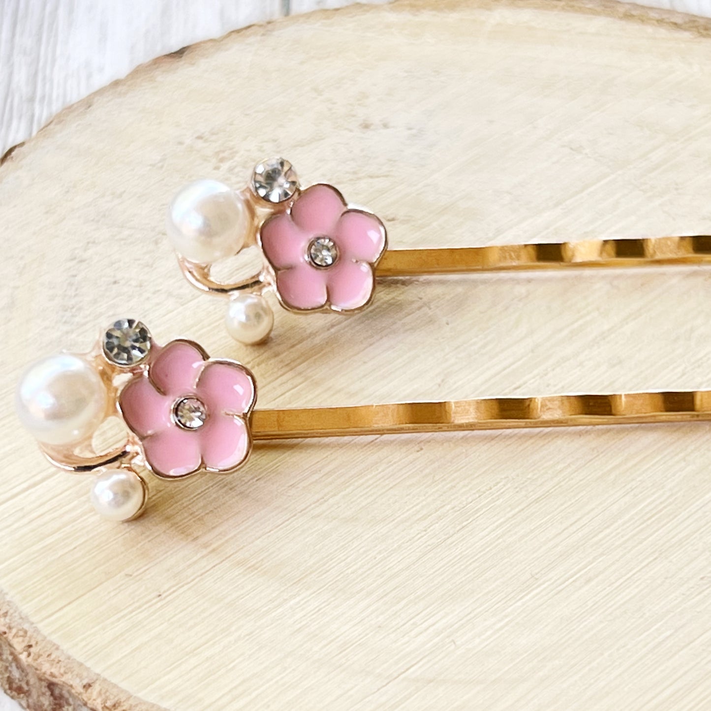 Pink Pearl & Rhinestone Flower Hair Pins: Decorative Boho Accessories for Women