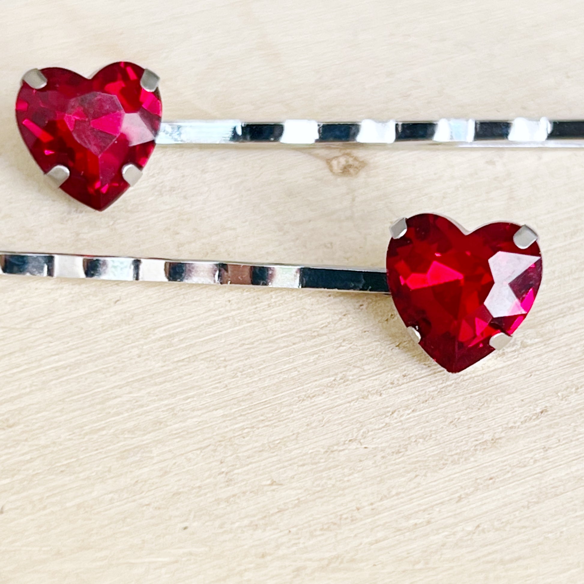 Red Rhinestone Heart Hair Pins