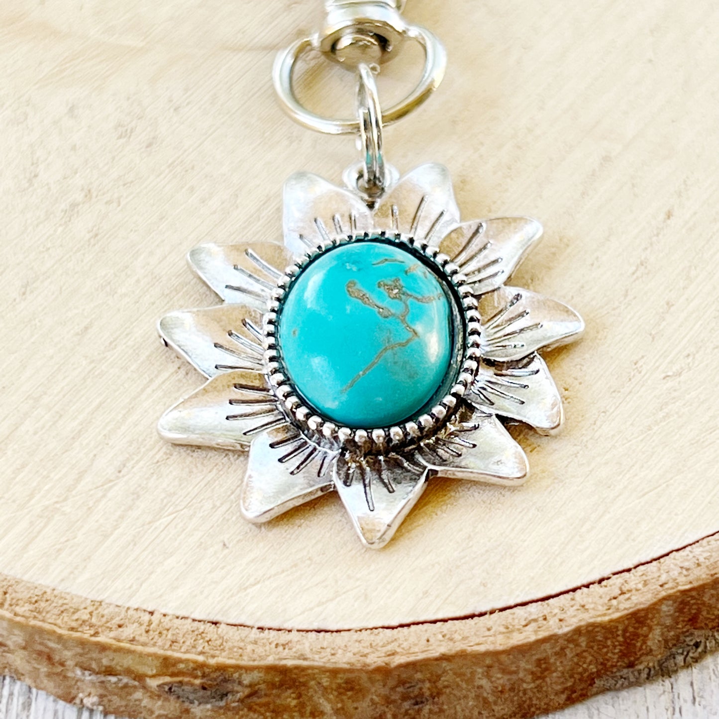 Turquoise Sunflower Boho Western Zipper Pull Purse Charm - Stylish Southwest-Inspired Accessory