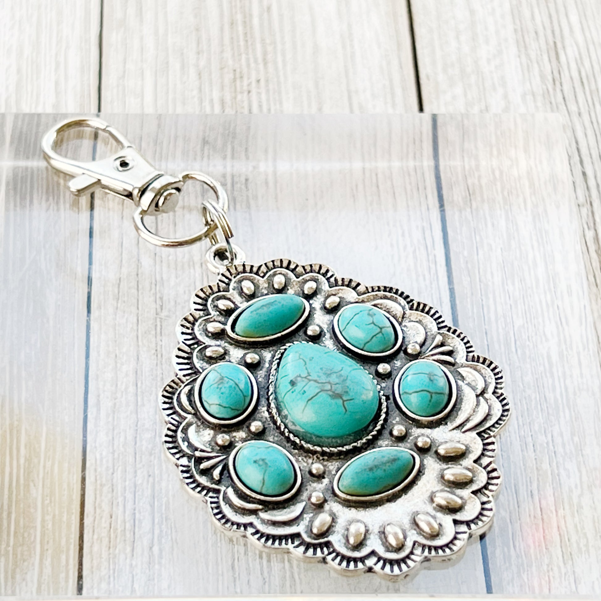 Turquoise Western Zipper Pull Handbag Charm