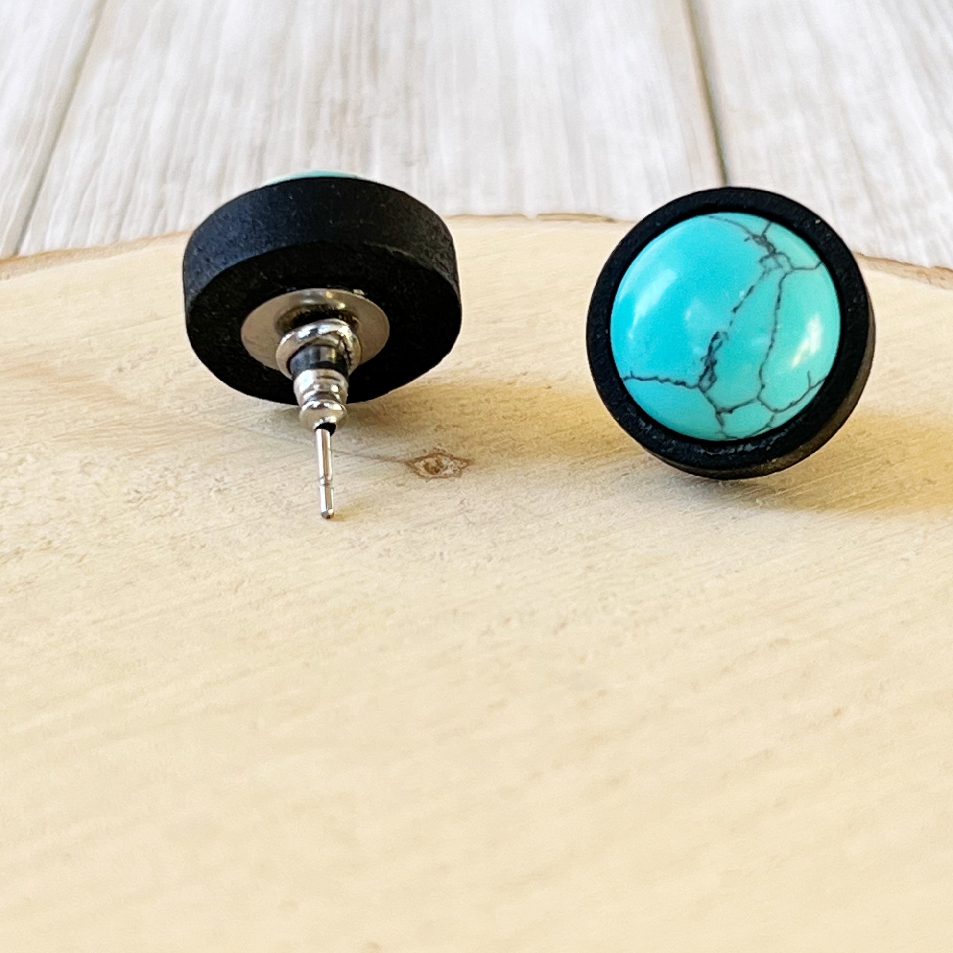 Turquoise Black Wood Stud Earrings