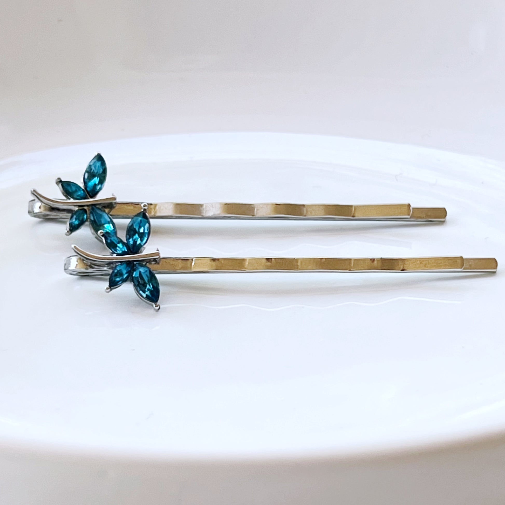 Blue Dragonfly Hair Pin - Stylish Women's Hair Accessories | Silver Bobby Pins with Rhinestones