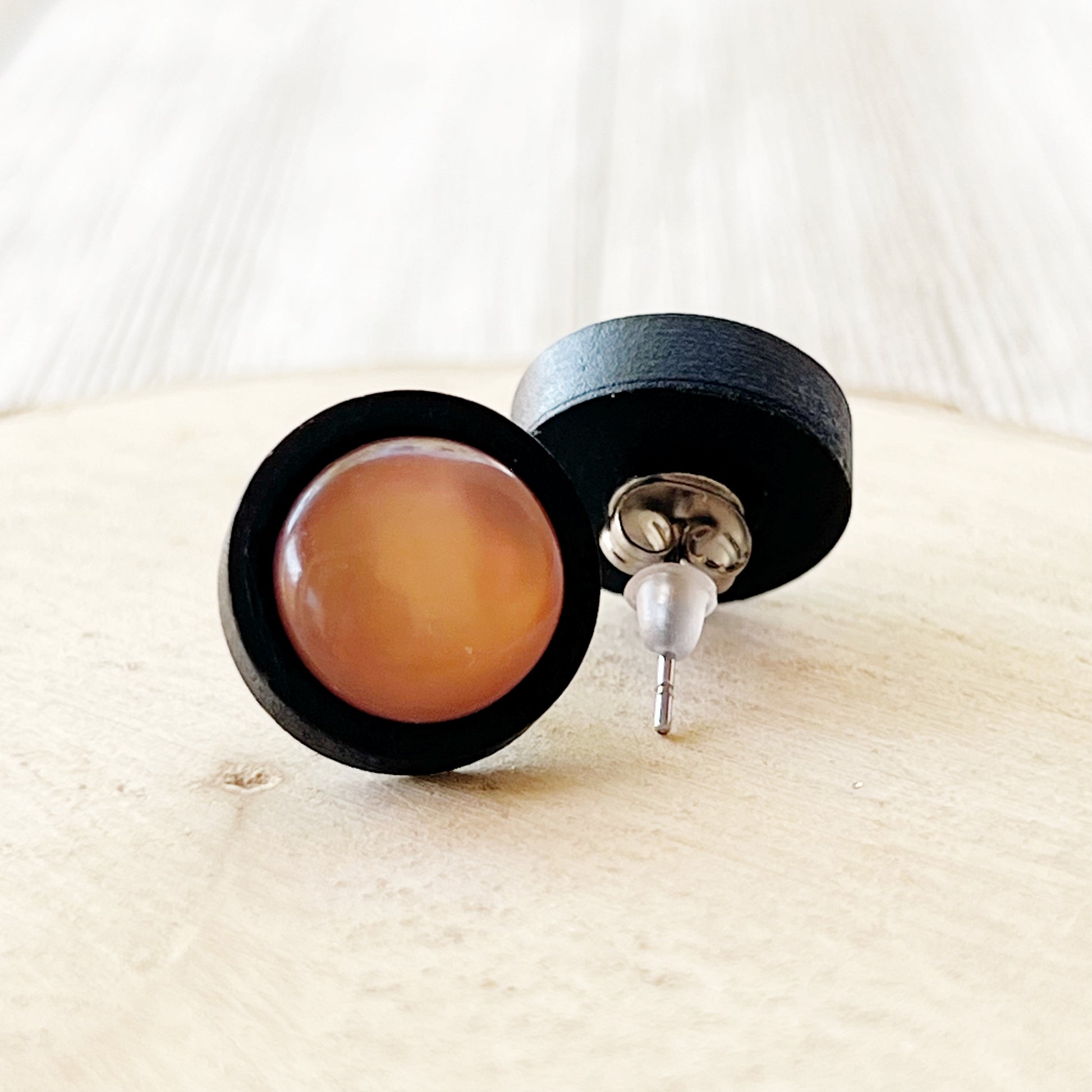 Brown Resin Black Wood Unisex Stud Earrings - Stylish & Versatile Accessories