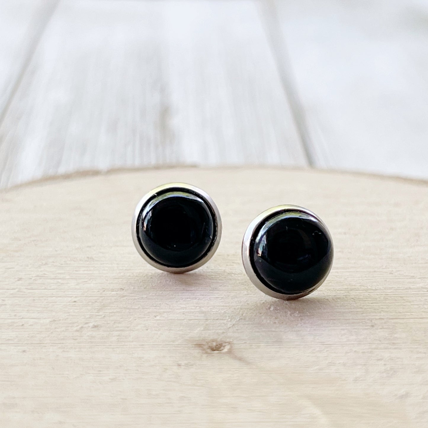 Black Onyx Agate 8mm Stainless Steel Stud Earrings - Stylish & Elegant Accessories