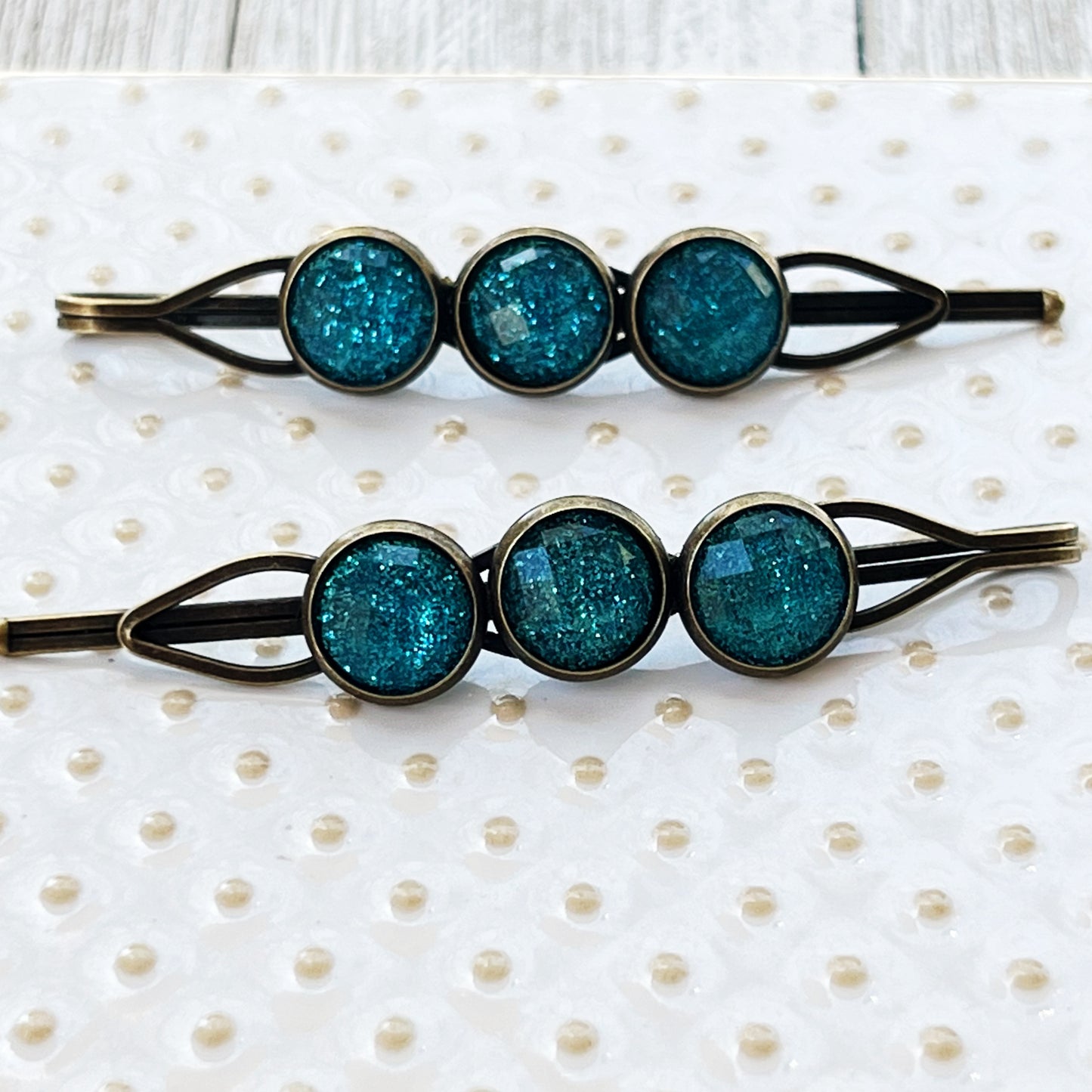 Blue Glitter Rhinestone Hair Pins - Sparkling and Stylish Hair Accessories