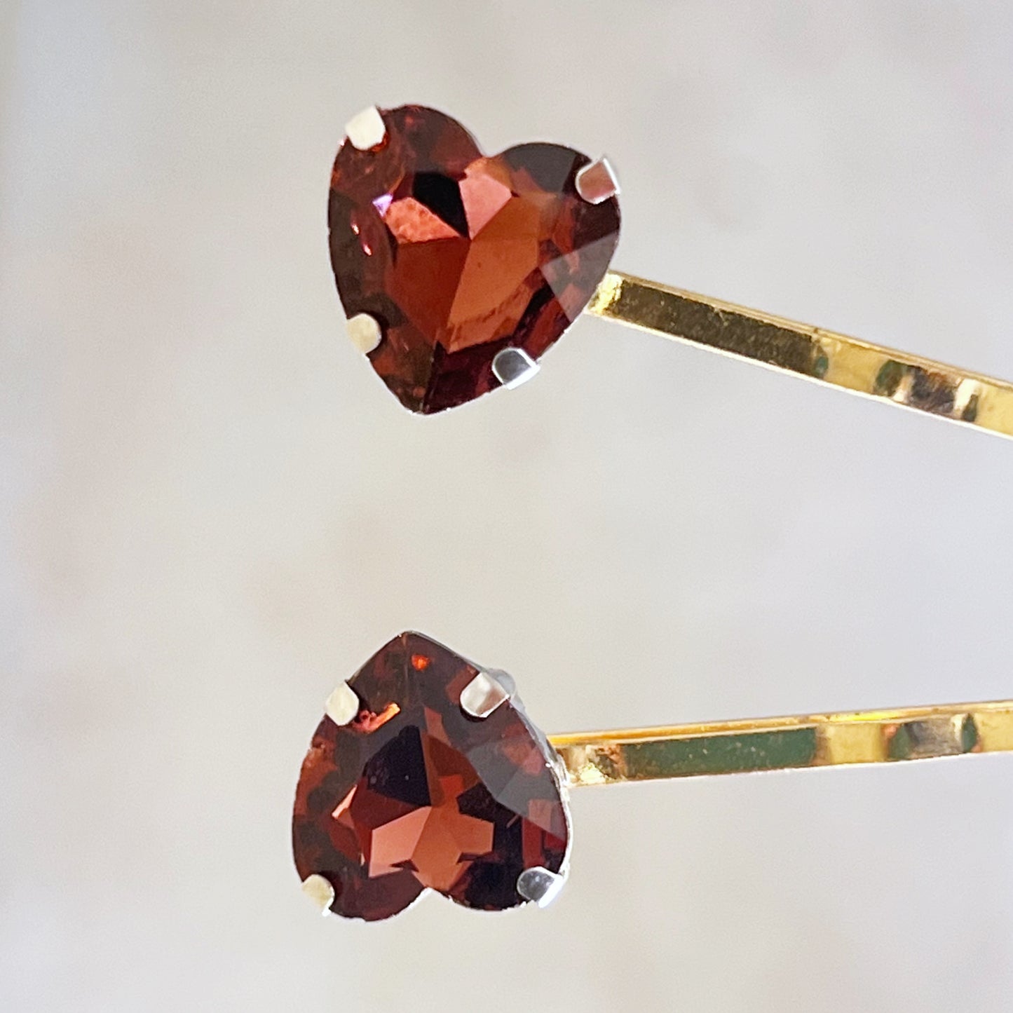 Cranberry Red Rhinestone Heart Hair Pins: Elegant Romantic Accessories