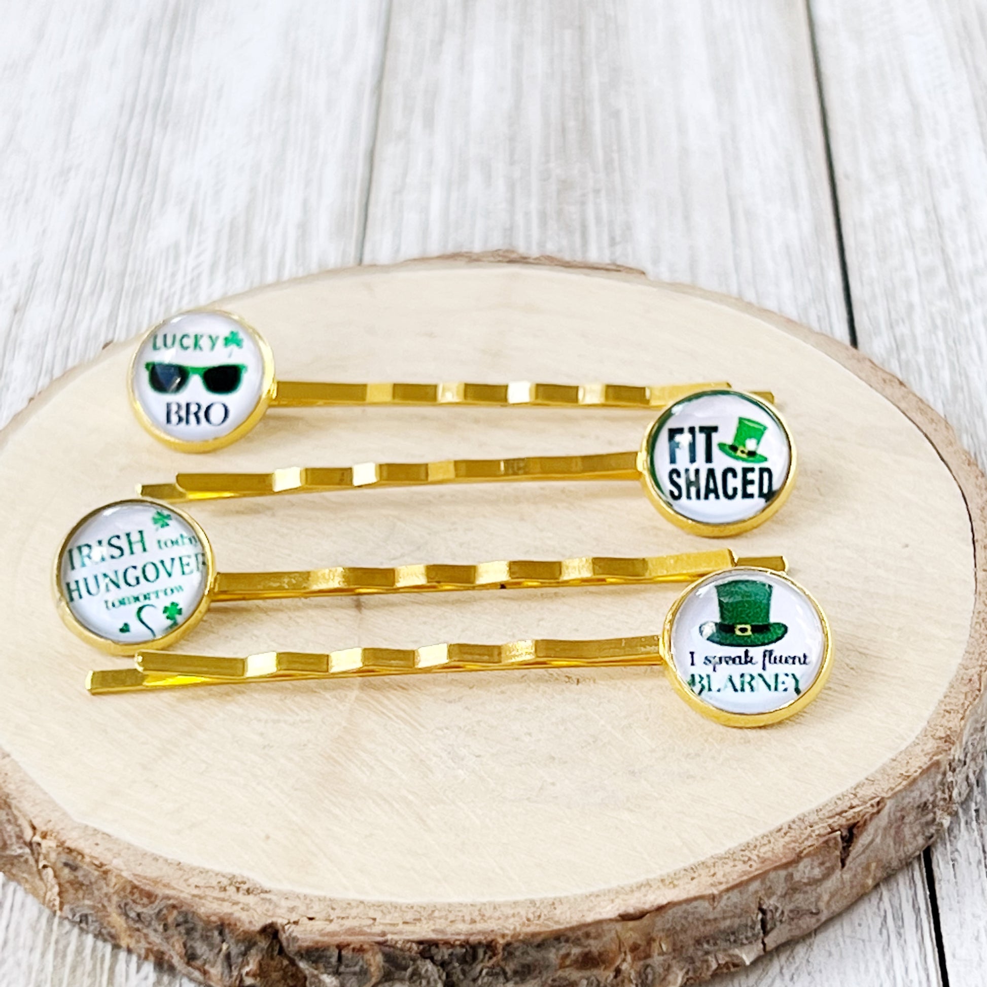 Set of 4 St. Patrick's Day Hair Pins with Funny Sayings: Festive Accessories