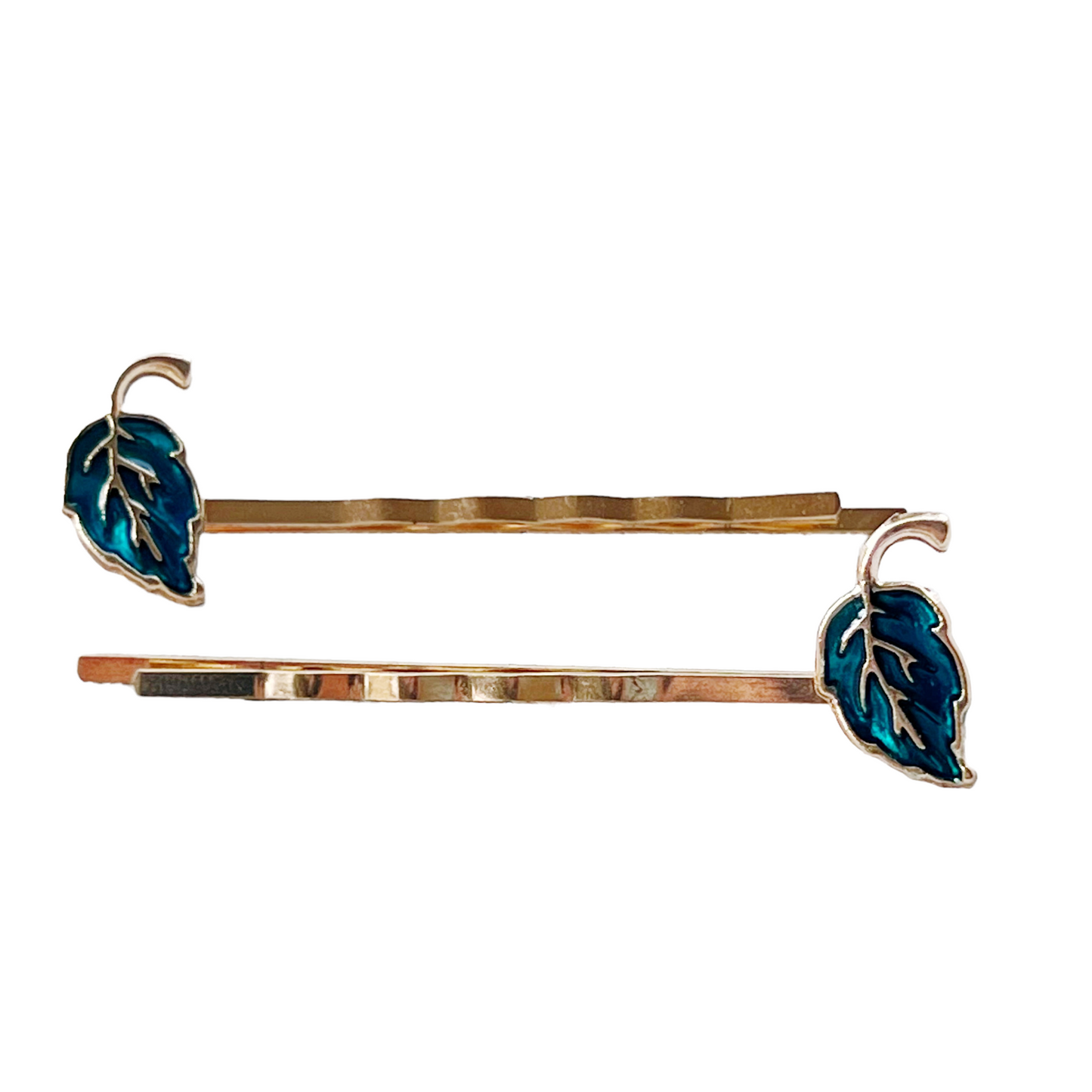 Blue Enamel Leaf Hair Pins - Stylish Decorative Bobby Pins for Women's Hairstyles | Elegant Hair Barrettes and Accessories