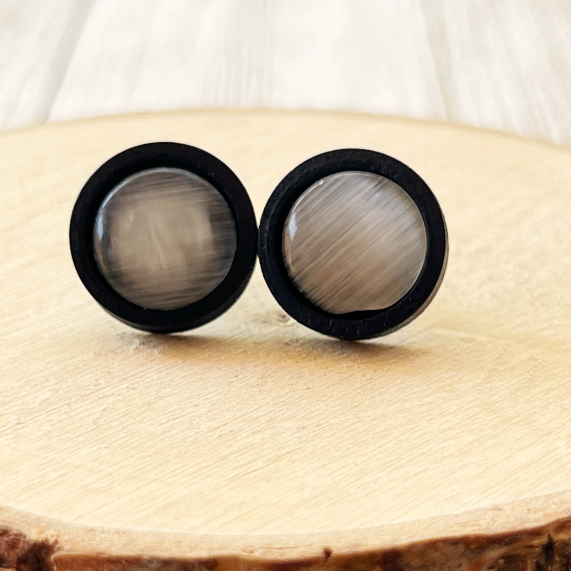 Gray Resin Black Wood Unisex Stud Earrings - Stylish & Versatile Accessories