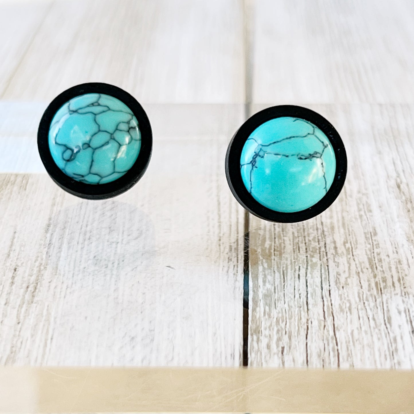 Turquoise Black Wood Stud Earrings