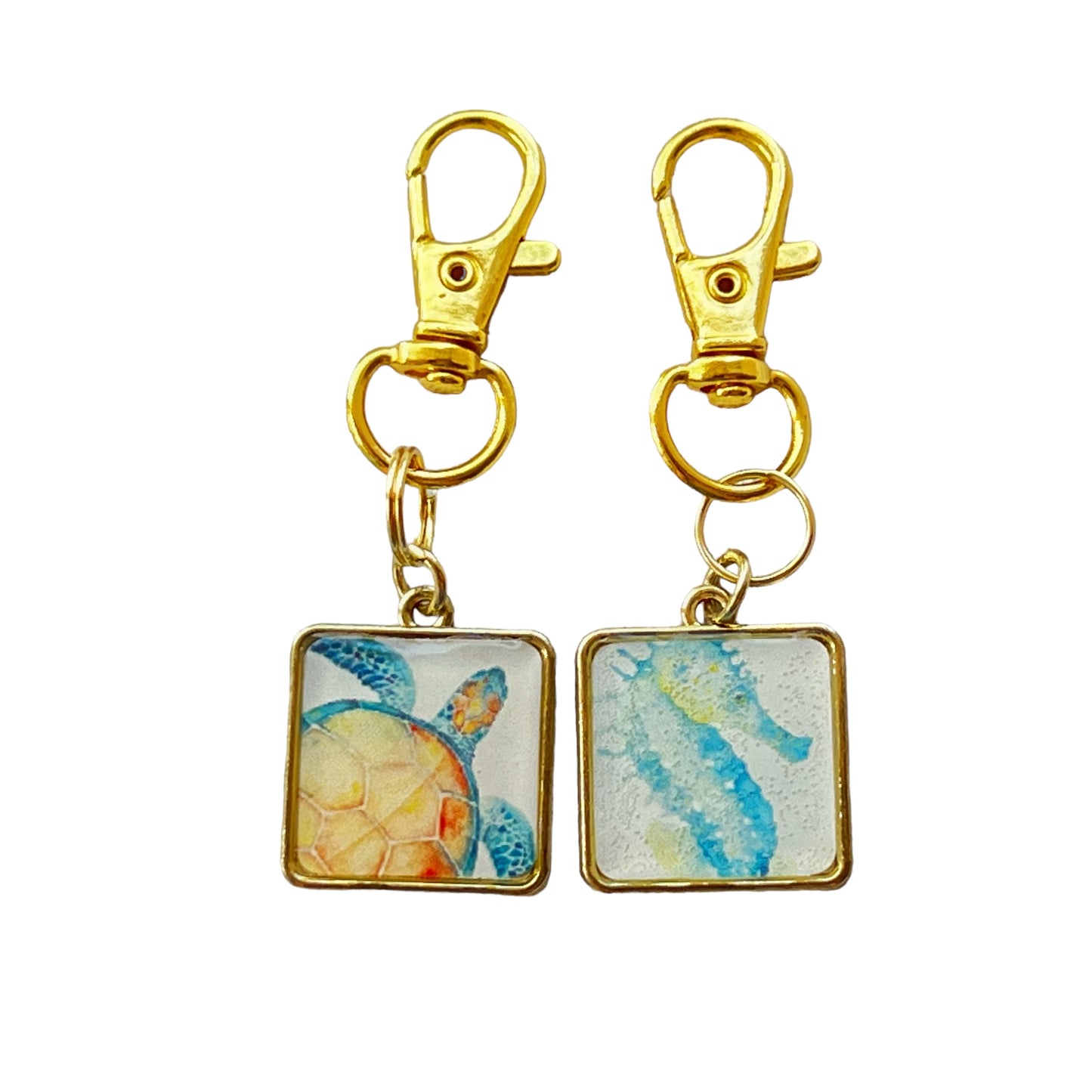 Turtle and Seahorse Zipper Pull Keychain Charm Set of 2