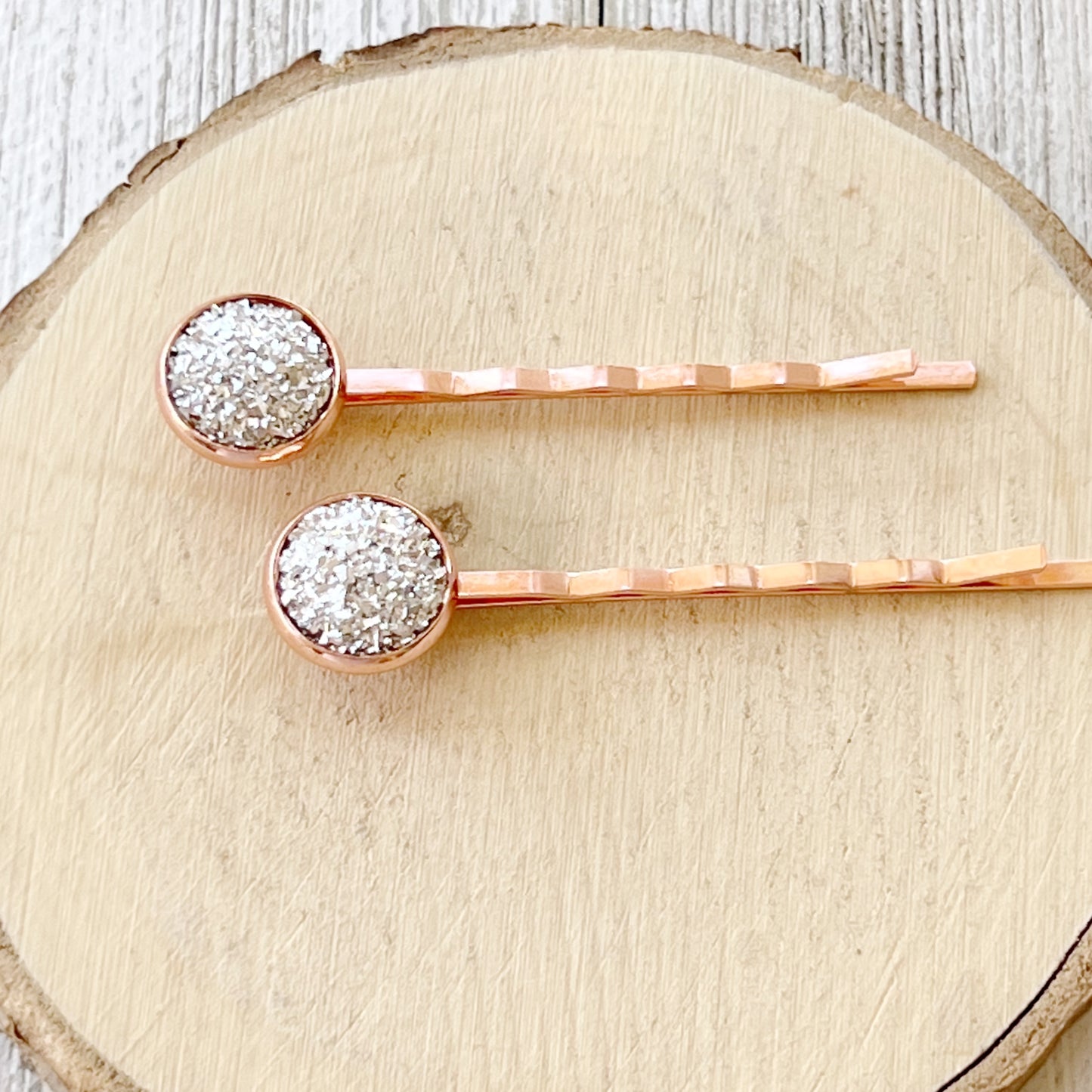 Rose Gold Hair Pins: Sparkling Silver Druzy Accents for Glamorous Styles