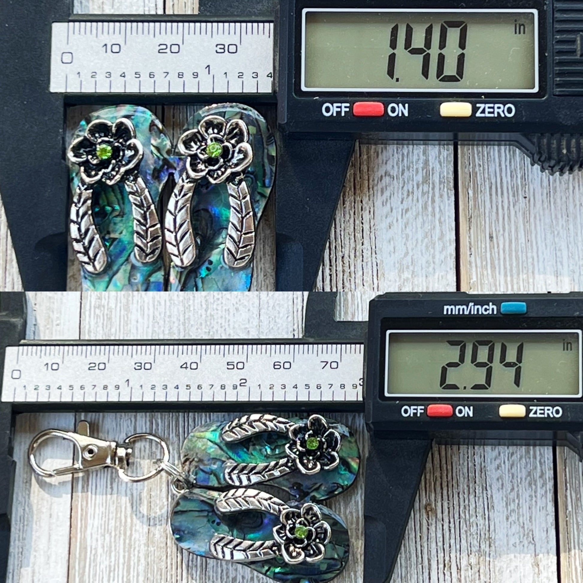 Flip Flop Floral Zipper Pull Keychain Purse Charm with Natural Abalone - Beachy Chic Accessory