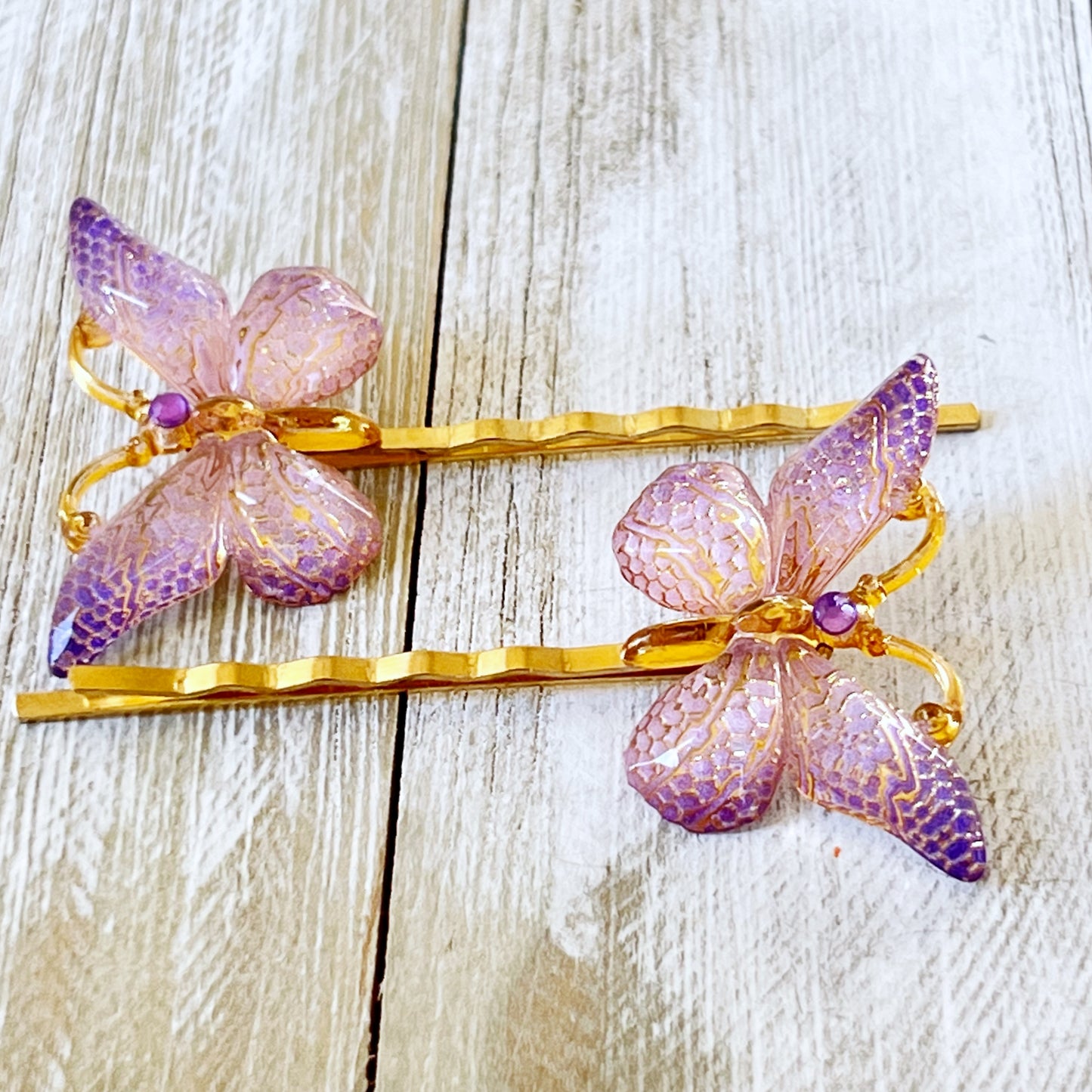 Purple & Gold Butterfly Hair Pins