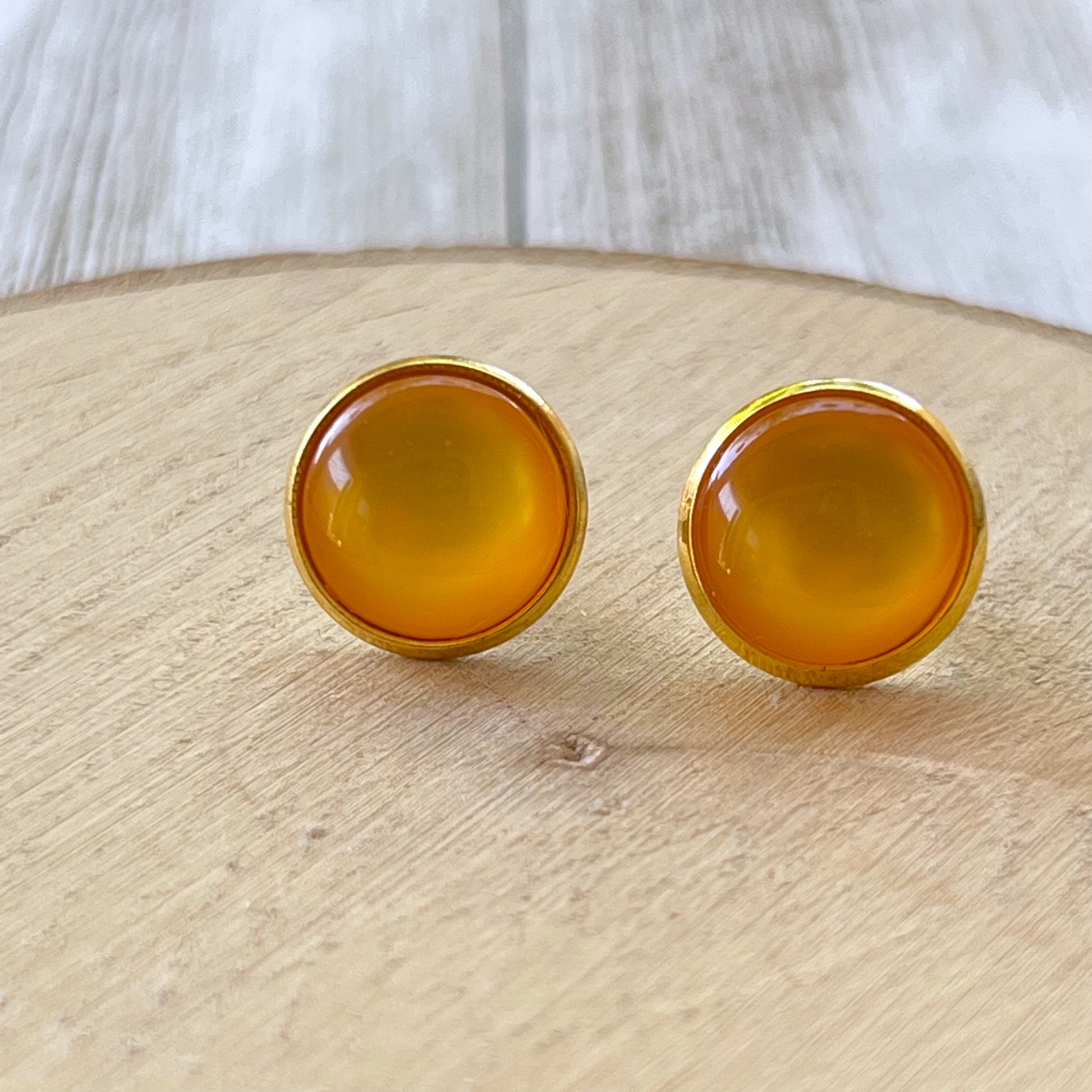 Orange Resin Gold Stud Earrings - Stylish & Vibrant Accessories