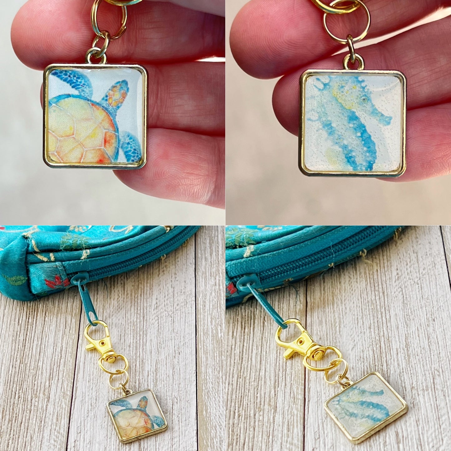 Turtle and Seahorse Zipper Pull Keychain Charm Set of 2