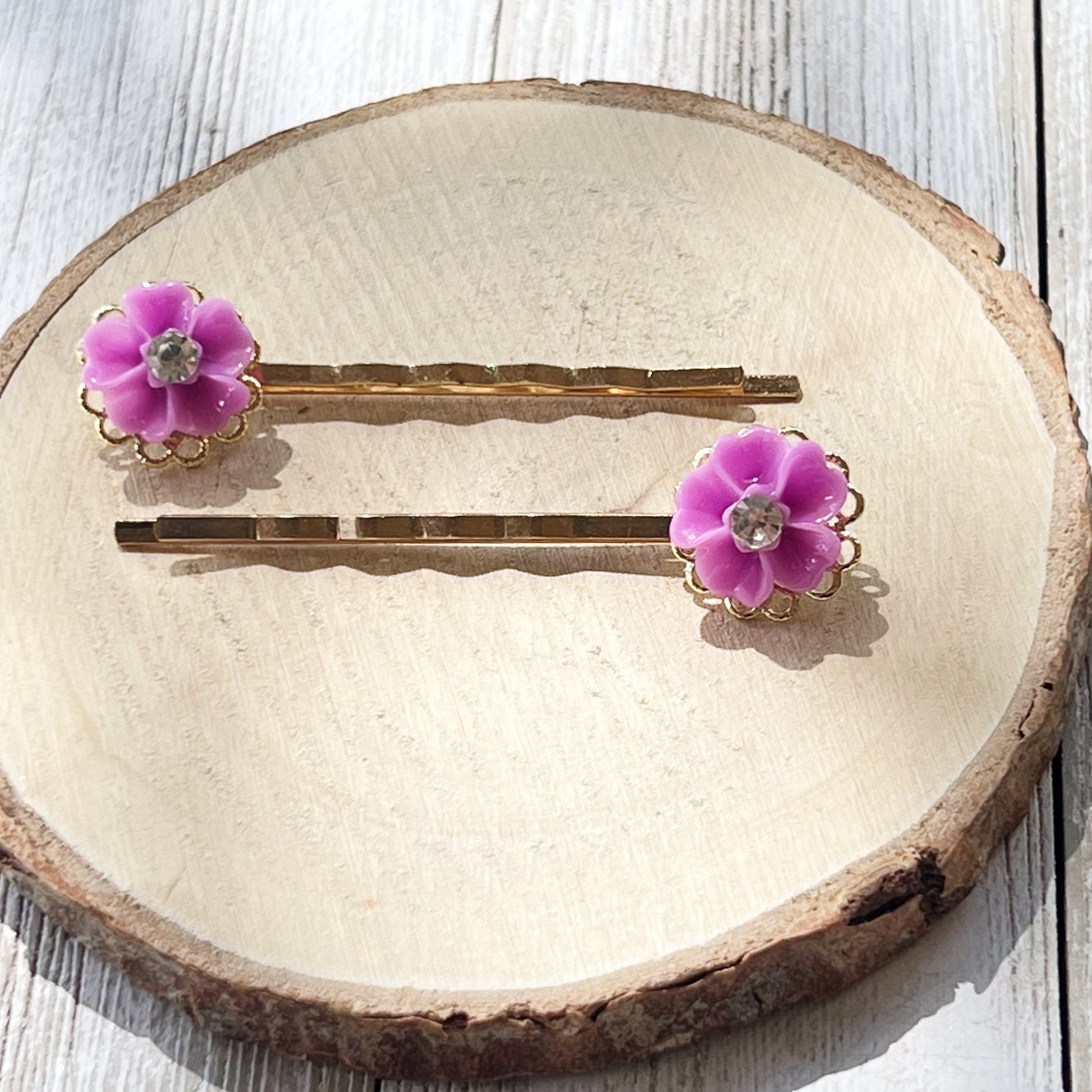 Purple Rhinestone Flower Hair Pins, Hair Pins For Woman, Purple Bobby Pins, Decorative Bobby Pin, Womans Hair Clip, Floral Wedding Hair Pins