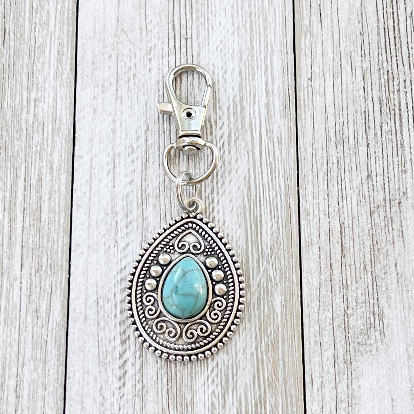 Turquoise Western Zipper Pull Handbag Keychain Charm - Stylish Western-Inspired Accessory