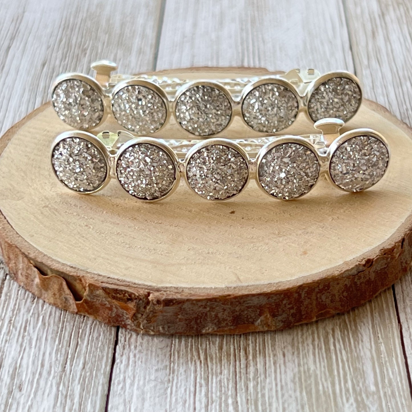 Metallic Silver Druzy Barrettes - Stylish & Elegant Hair Accessories