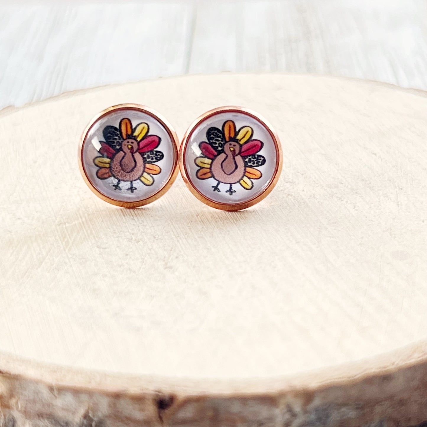 Thanksgiving Turkey Rose Gold Stainless Steel Stud Earring