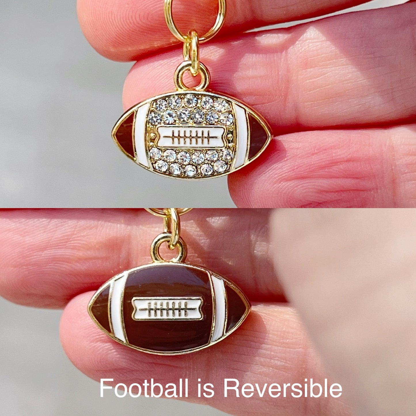 I Love Football Zipper Pull Keychain Charm with Rhinestones