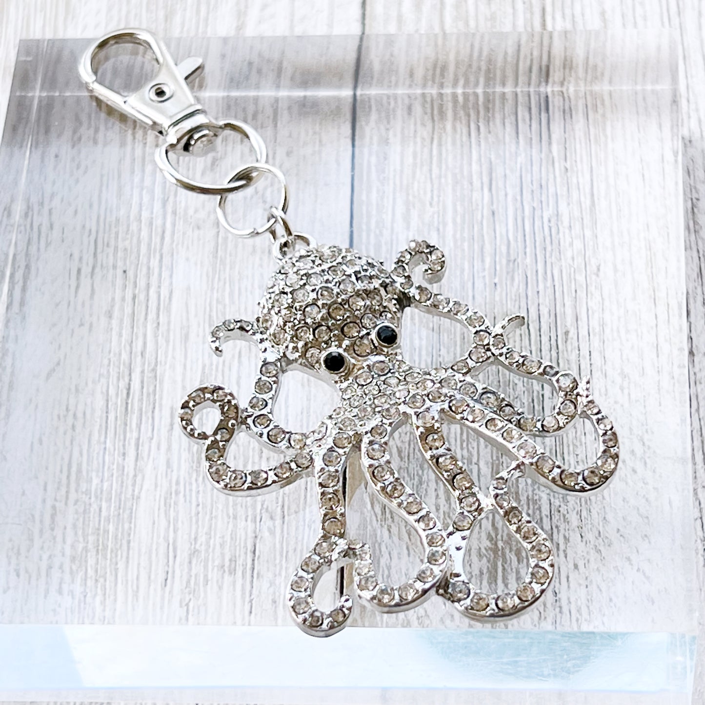 Octopus Zipper Pull Keychain Charm with Rhinestones