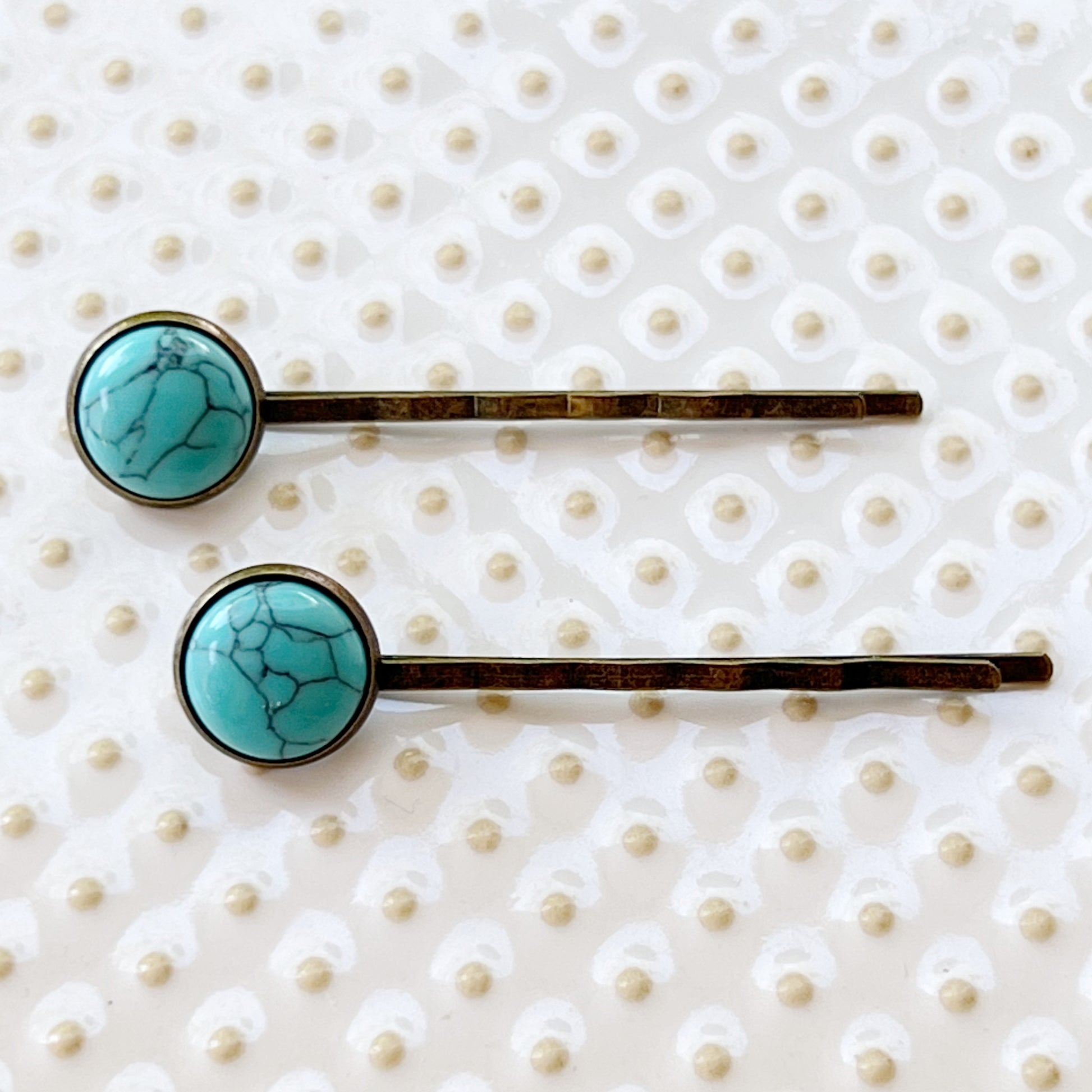 Turquoise Hair Pins - Western Cowgirl Decorative Brass Bobby Pin, Women's Southwestern Hair Accessories