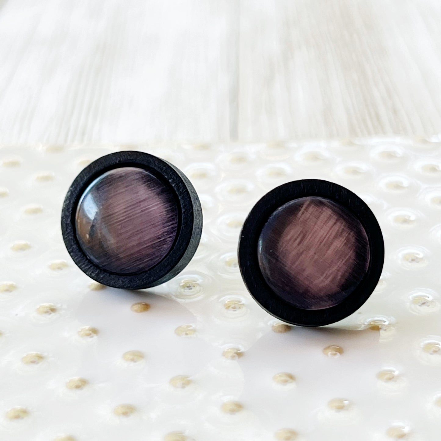 Gray Resin Black Wood Unisex Stud Earrings - Stylish & Versatile Accessories