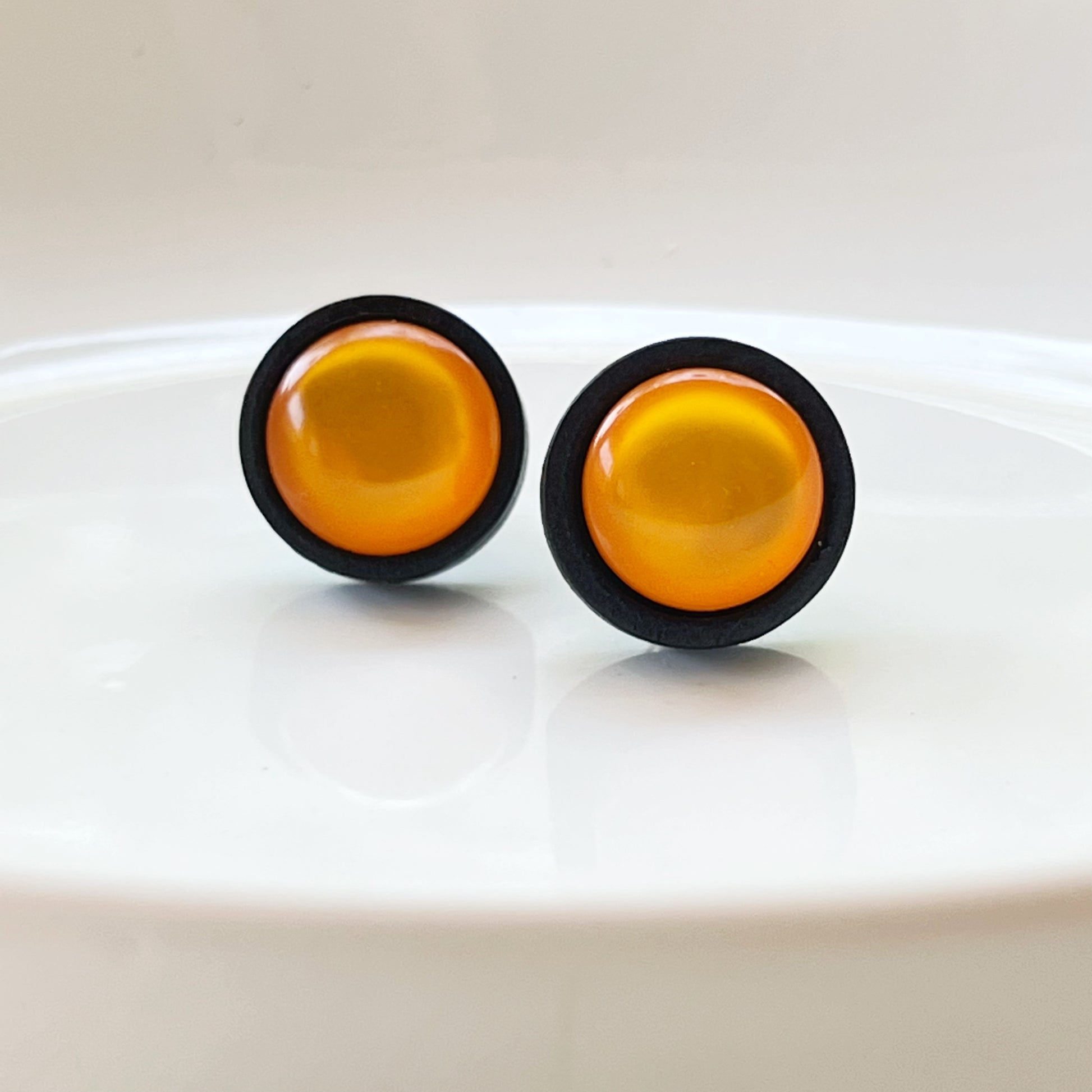 Orange Resin Black Wood Unisex Stud Earrings - Unique & Stylish Accessories