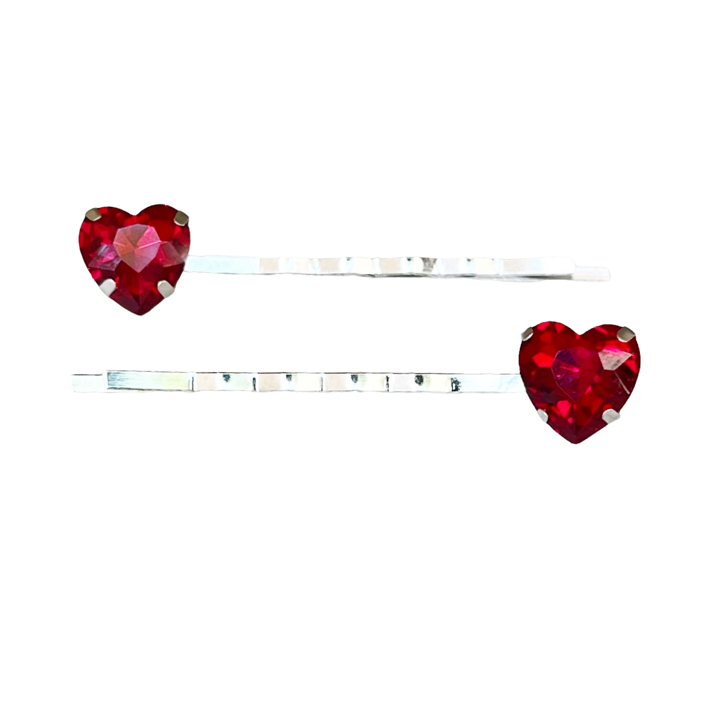 Red Rhinestone Heart Hair Pins