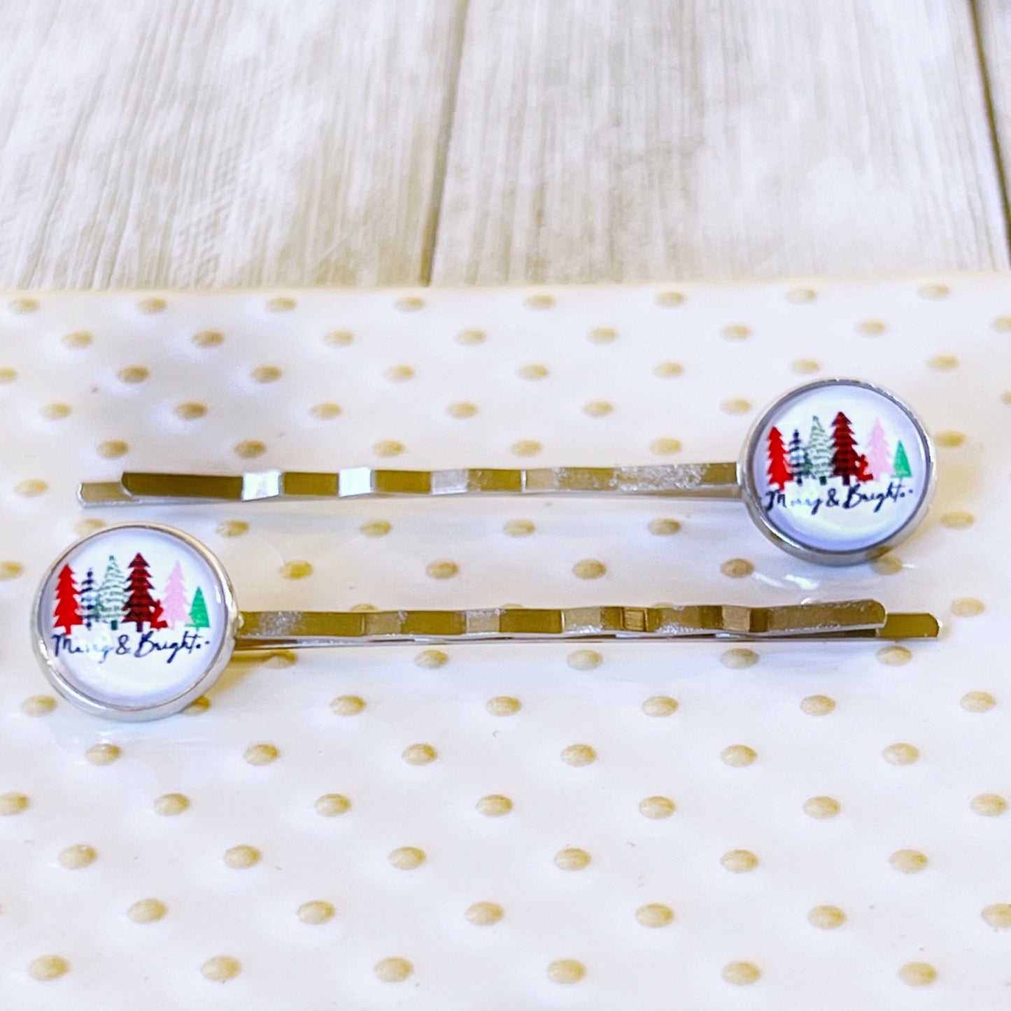 Merry & Bright Christmas Tree Holiday Bobby Pins