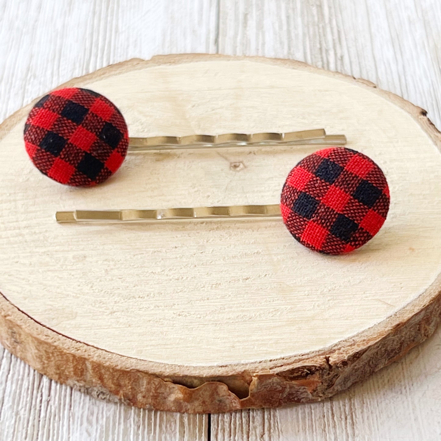 Red Buffalo Plaid Christmas Holiday Bobby Pins