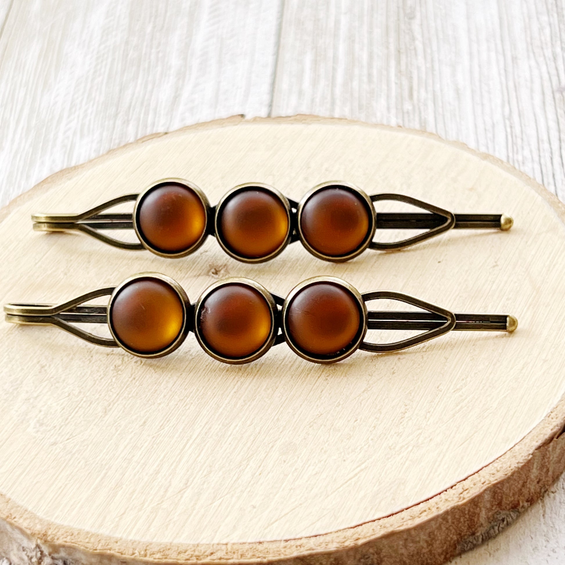 Satin Brown Rhinestone Hair Pins