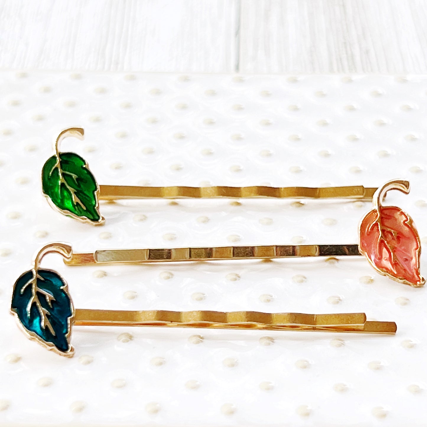 Enamel Leaf Hair Pins - Pink, Green & Blue - Colorful & Stylish Accessories