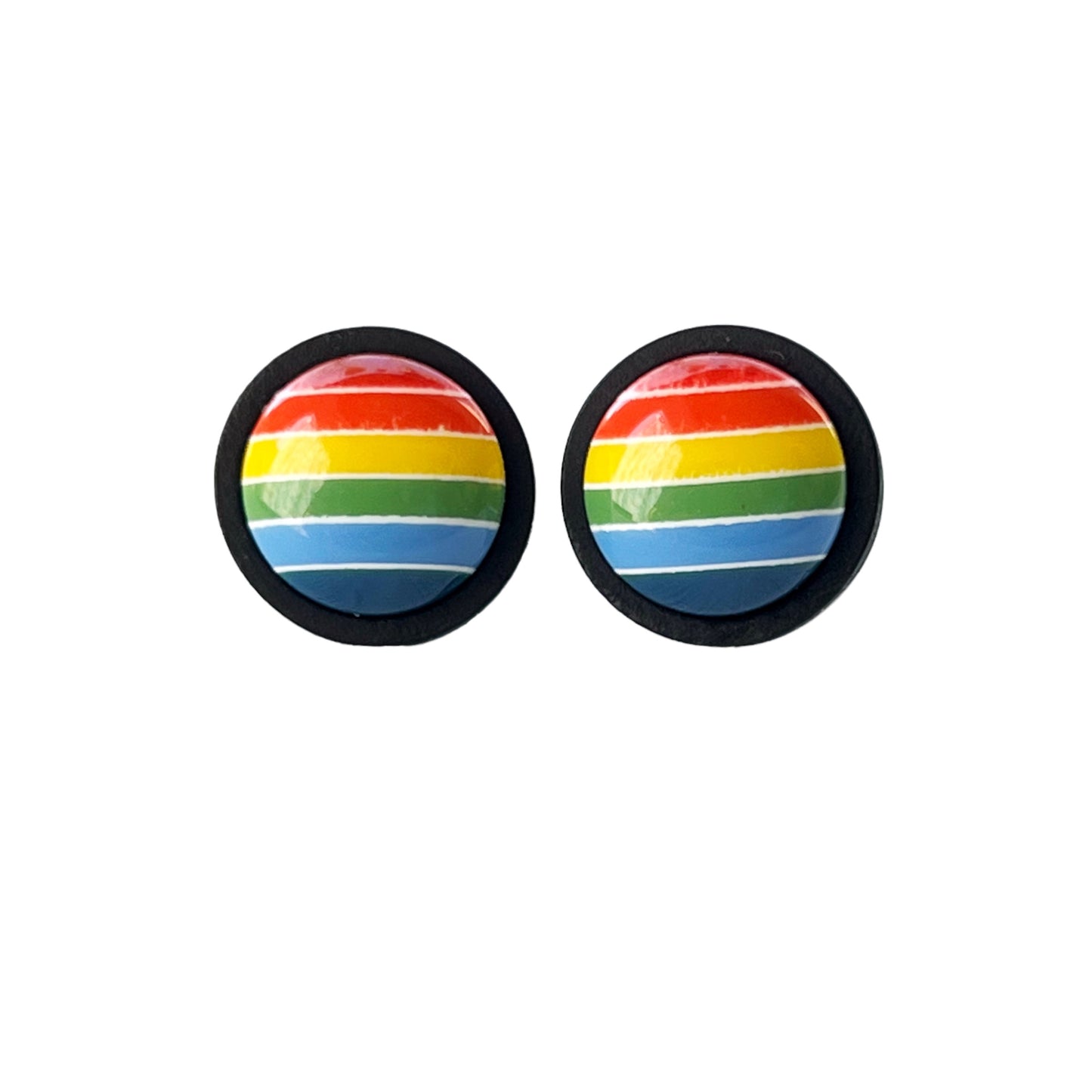 Rainbow Striped Black Wood Stud Earrings - Colorful and Unique Accessories