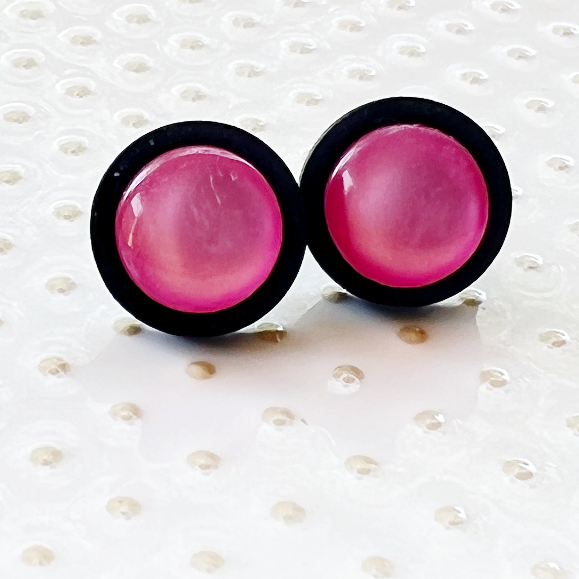 Pink Resin Black Wood Unisex Stud Earrings - Unique & Stylish Accessories