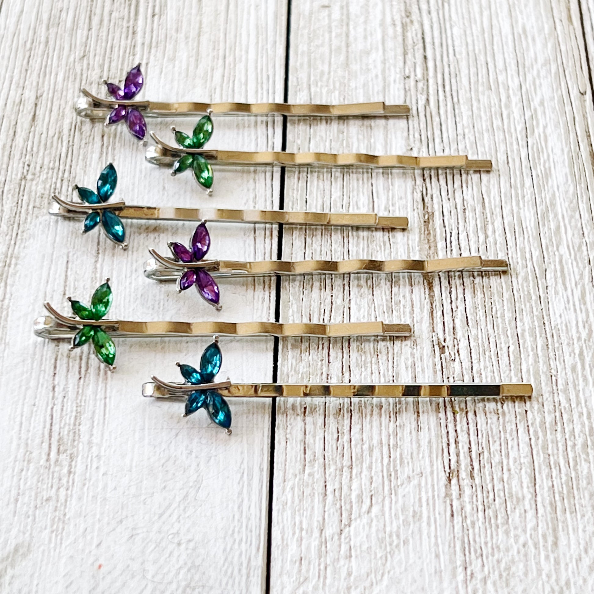 Purple, Green & Blue Dragonfly Hair Pin, Hair Pins For Woman, Womens Hair Clip, Womens Bobby Pins, Rhinestone Hair Pin