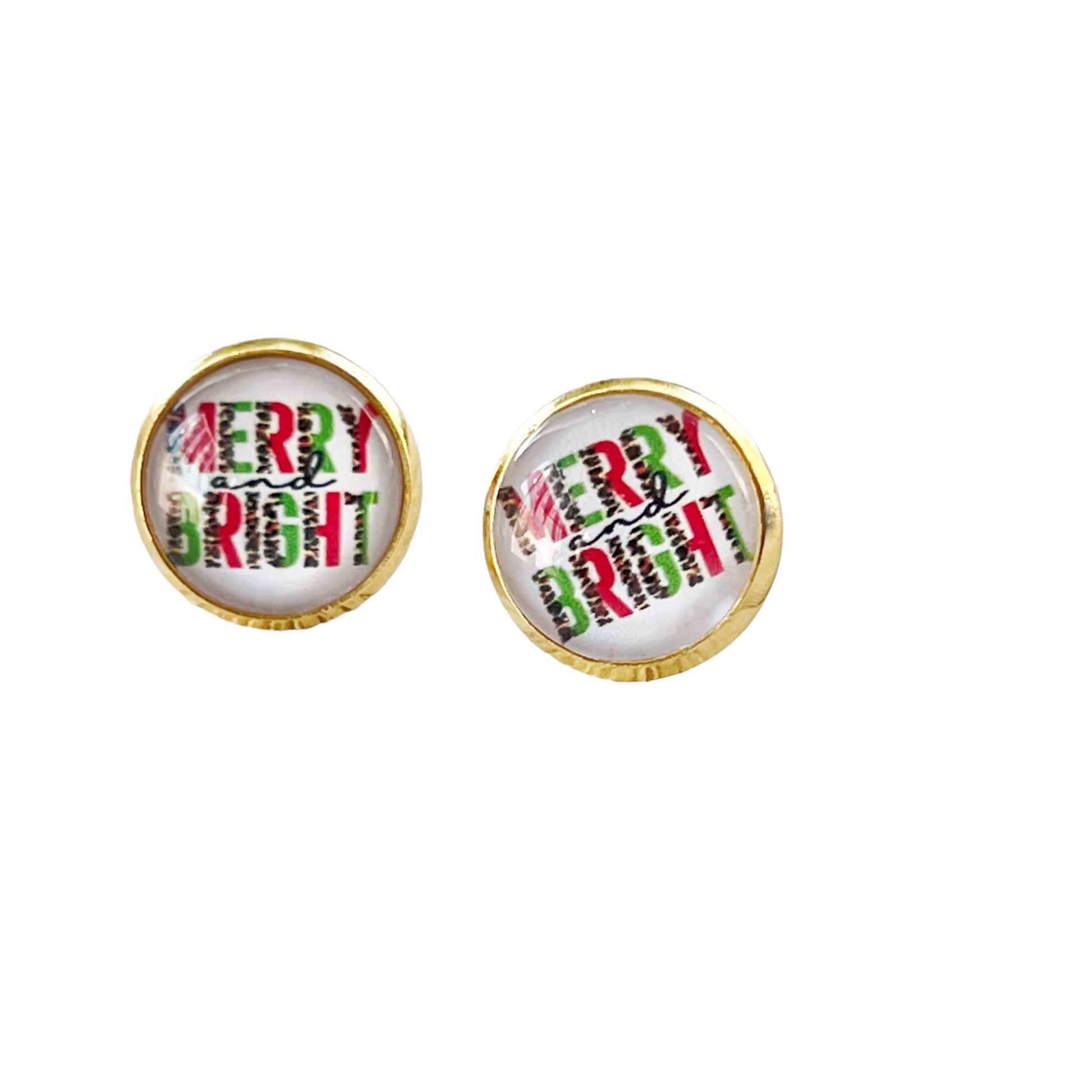 Merry & Bright Gold Christmas Stud Earrings - Festive Holiday Accessories