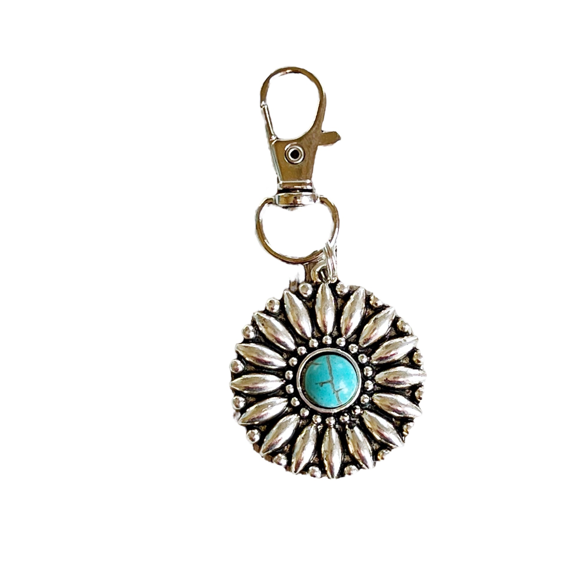 Western Turquoise Medallion Zipper Pull: Stylish Handbag Accent with Southwestern Flair