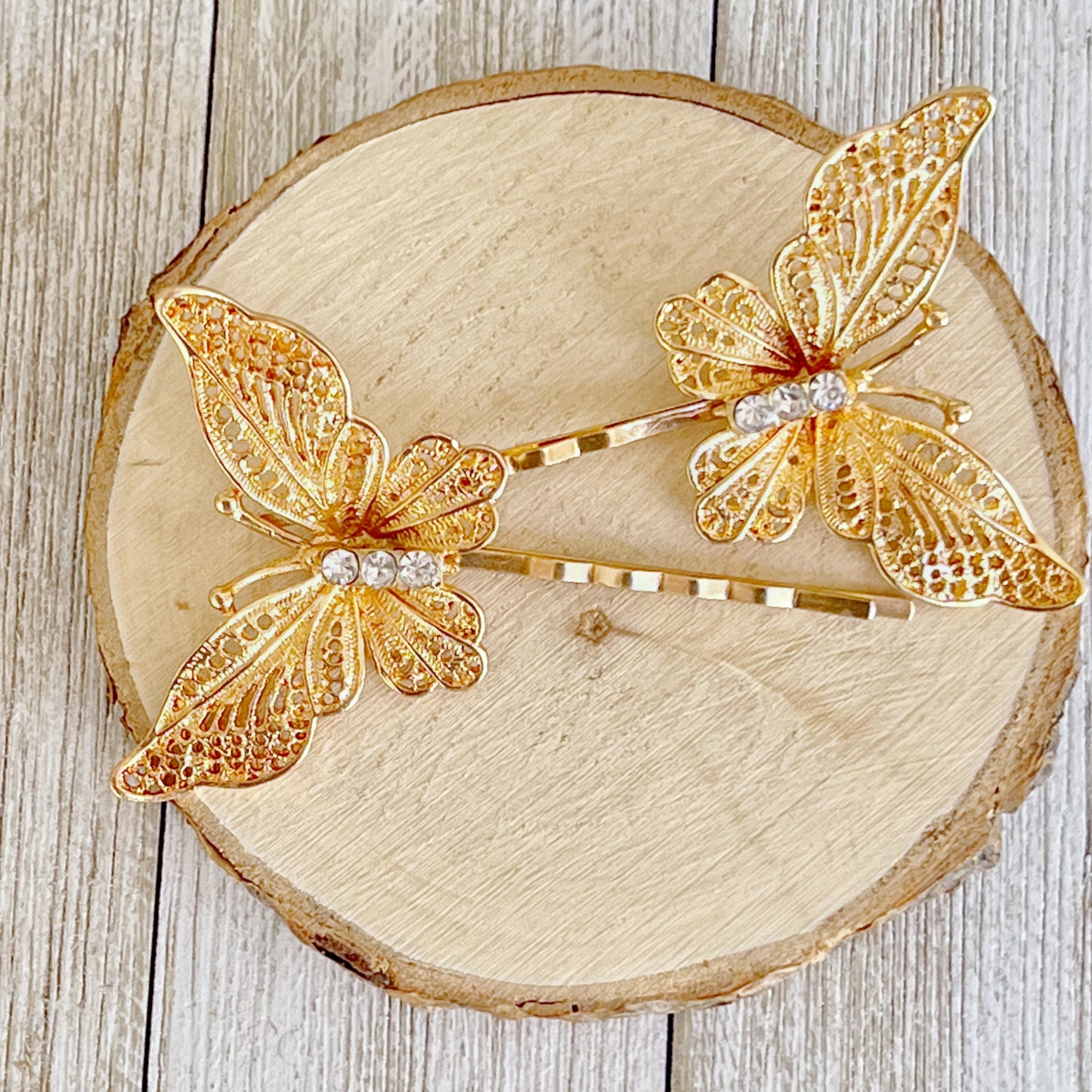 Gold Filigree Butterfly Hair Pins - Elegant Accessories for Stylish Hairdos