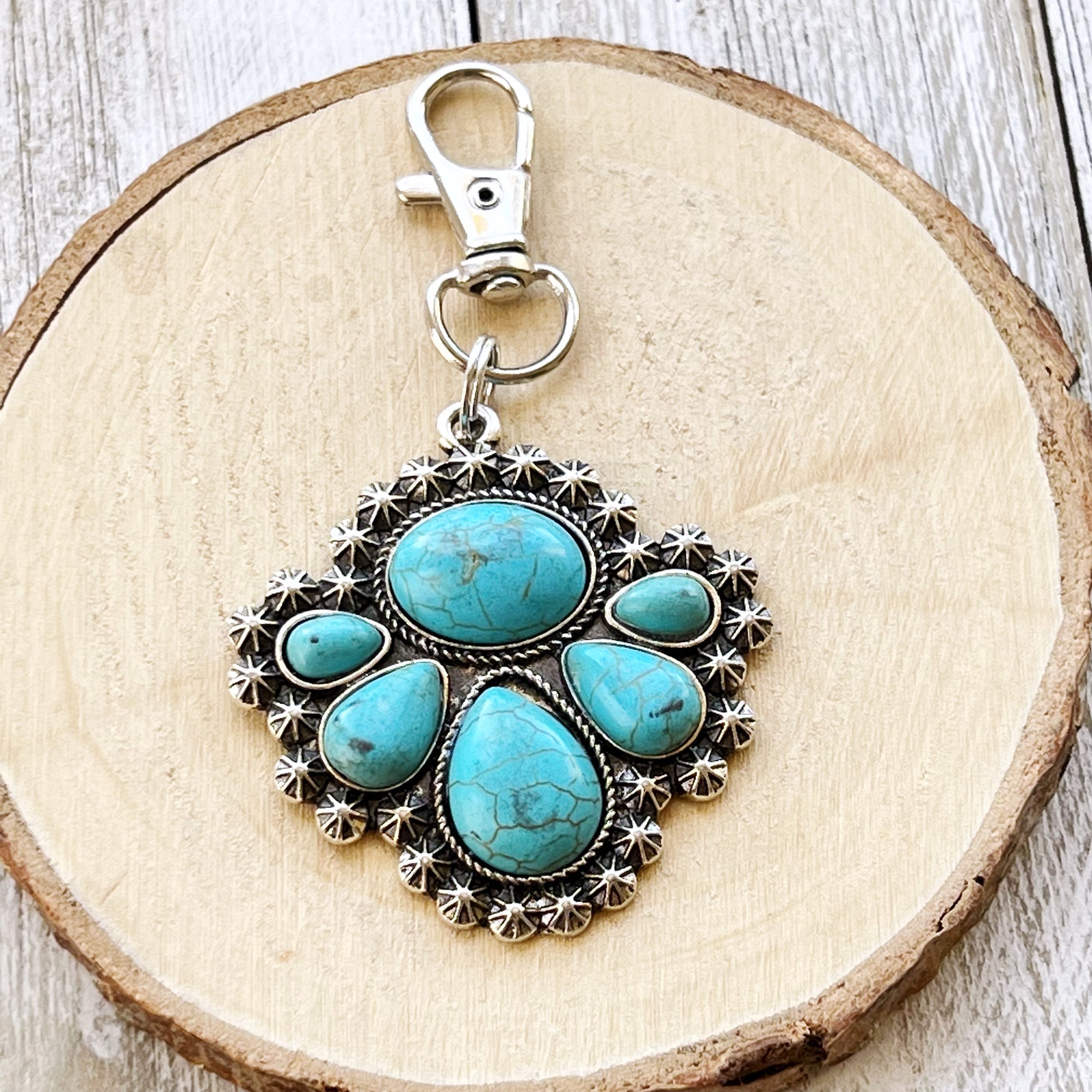 Turquoise Western Zipper Pull Handbag Charm