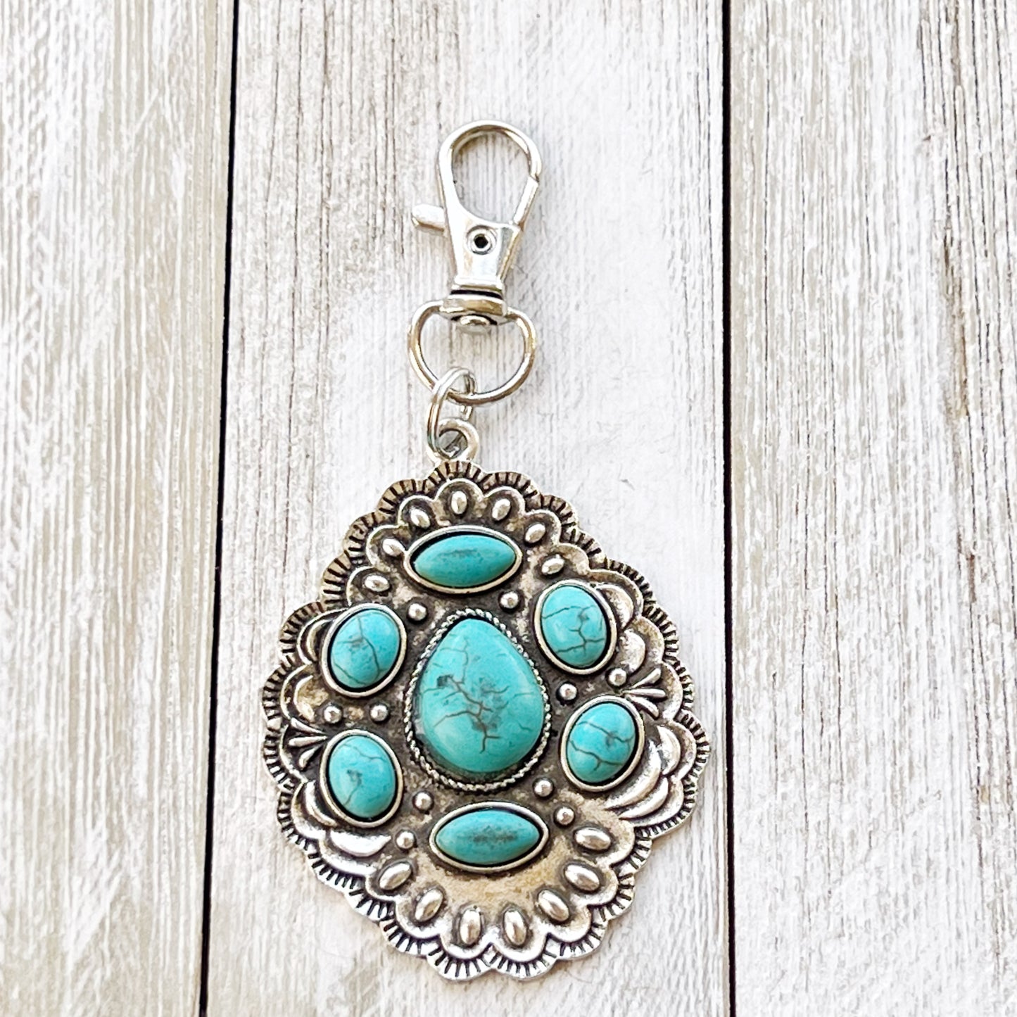 Turquoise Western Zipper Pull Handbag Charm