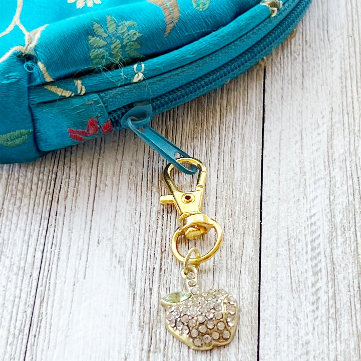 Fruit Zipper Pull Keychain Charm with Rhinestones