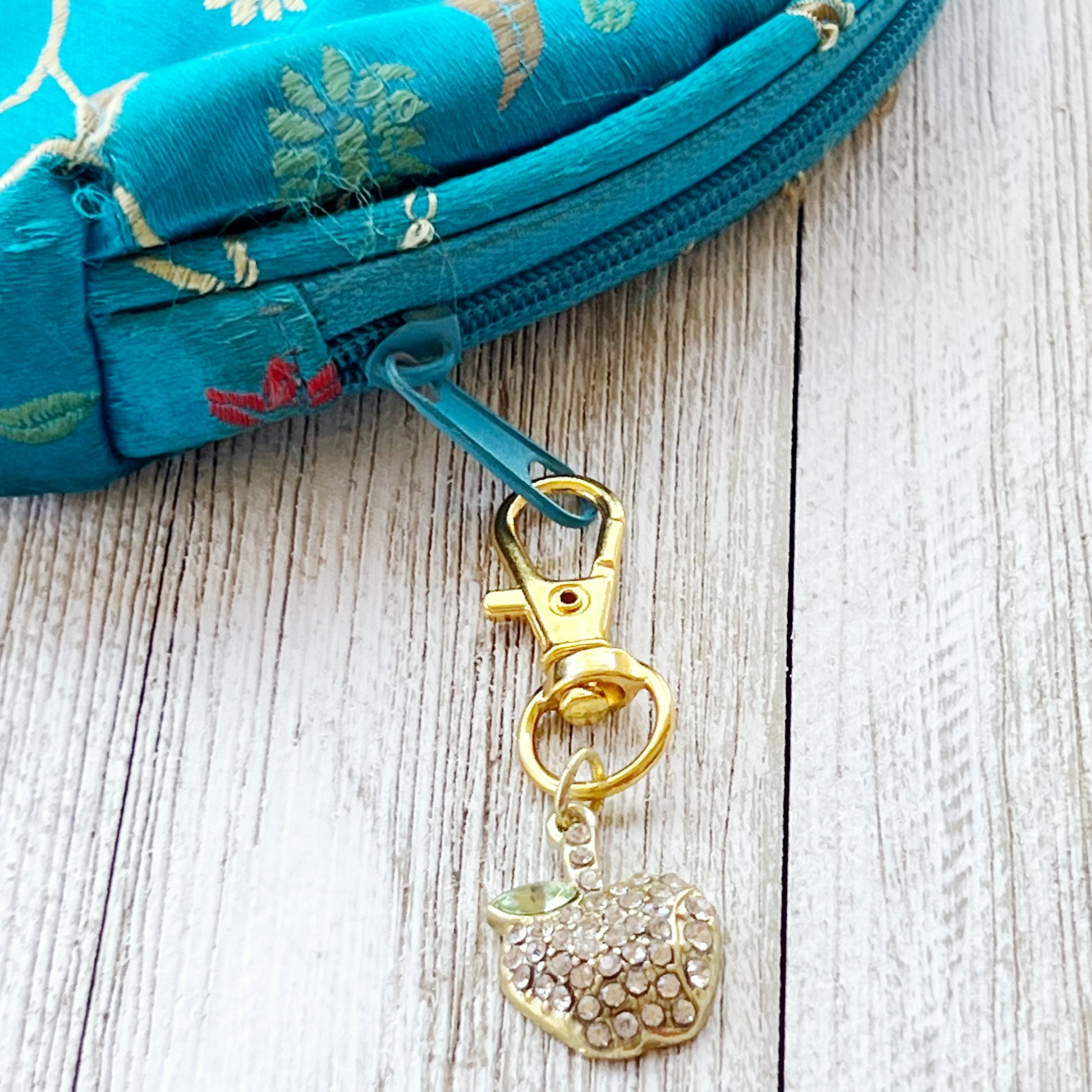 Fruit Zipper Pull Keychain Charm with Rhinestones