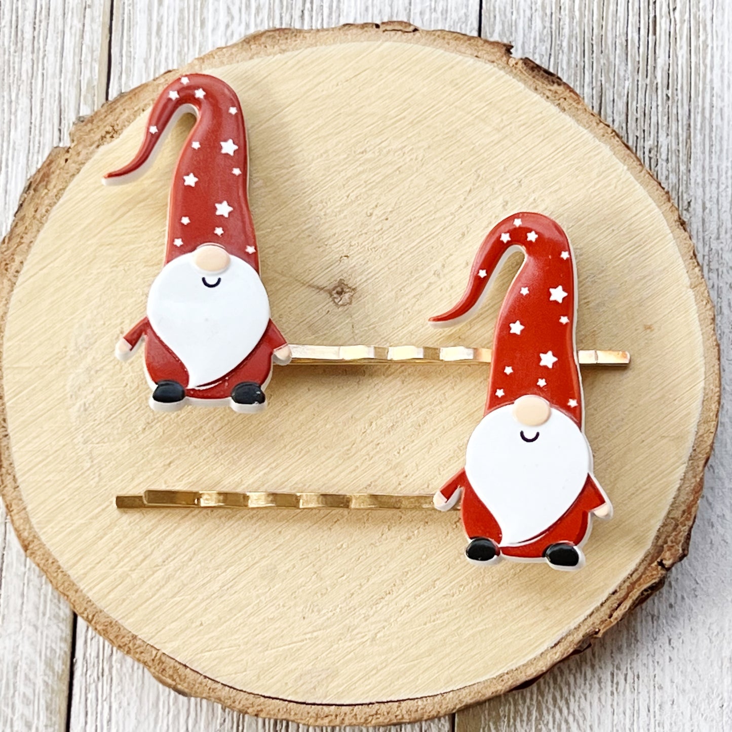 Dark Red Gnome Christmas Hair Pins